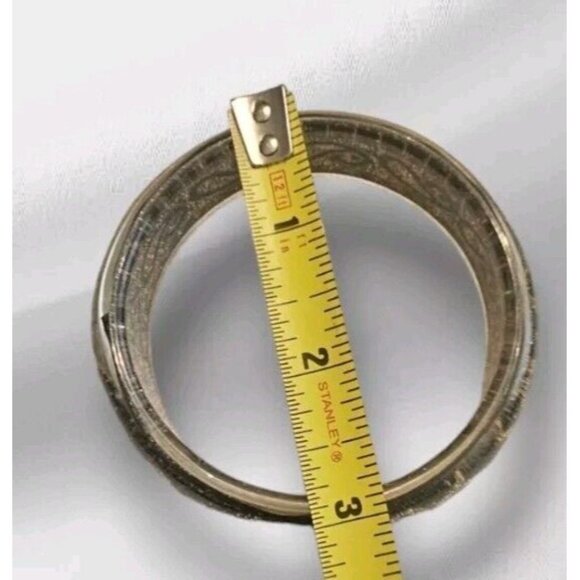 Lucite Bangle Bracelet Black Ribbon Metallic Gold Paisley Pattern Vintage 1980s - Picture 5 of 11